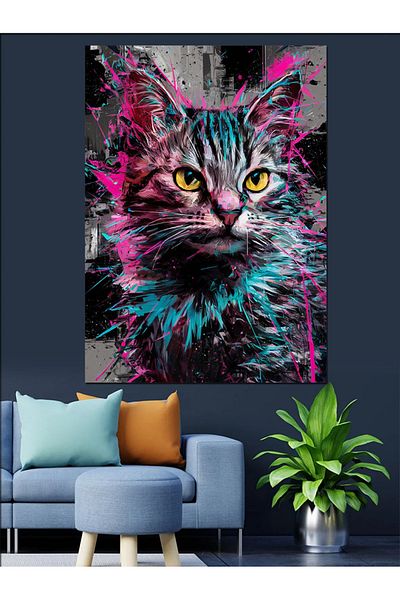 Tablomega Colorful Cat Decorative Canvas - Mdf Wooden Table