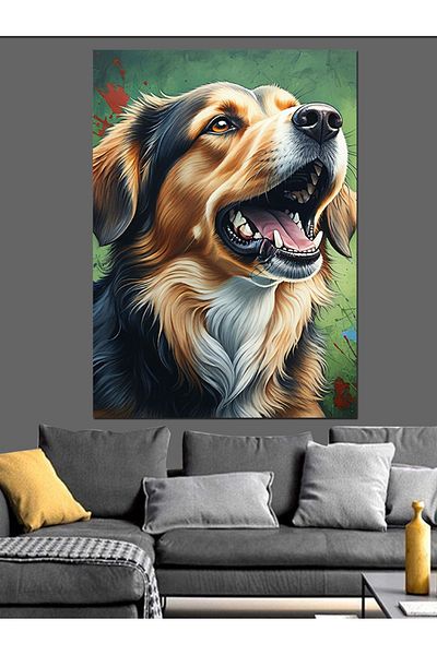 Tablomega Happy Golden Dog Decorative Canvas - Mdf Wooden Painting