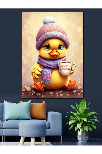 Tablomega Coffee Drinking Duck Decorative Canvas - Mdf Wooden Table