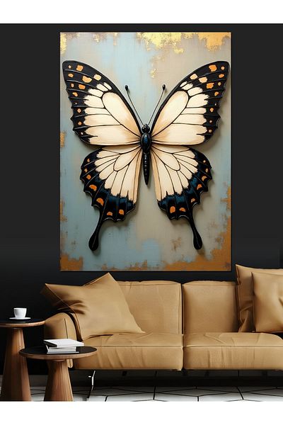 Tablomega Large White Butterfly Decorative Canvas - Mdf Wooden Painting