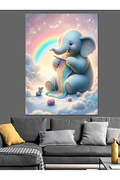 Tablomega Rainbow Elephant Decorative Canvas - Mdf Wooden Table