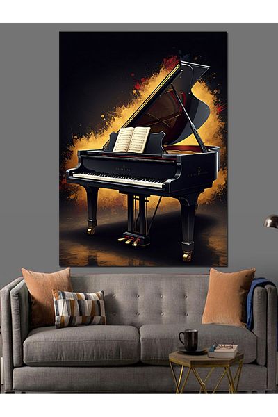 Tablomega Piano in the Dark Decorative Canvas - Mdf Wooden Painting