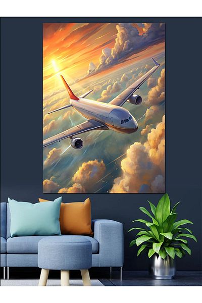 Tablomega Airplane Landscape Decorative Canvas - Mdf Wooden Painting
