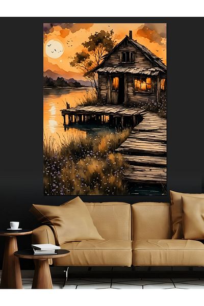 Tablomega Pânză decorativă Old Cottage Landscape - Lemn MDF