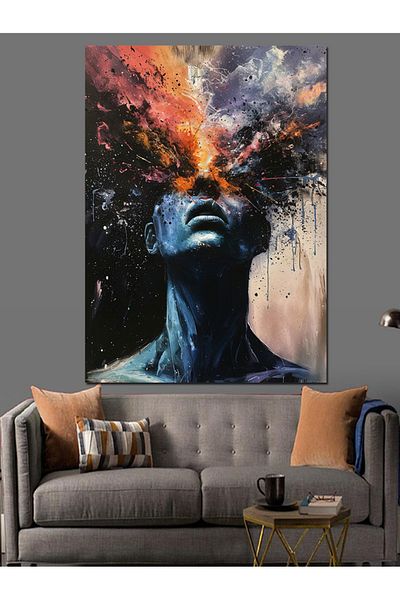 Tablomega Abstract Face and Colors Decorative Canvas - Mdf Wooden Painting