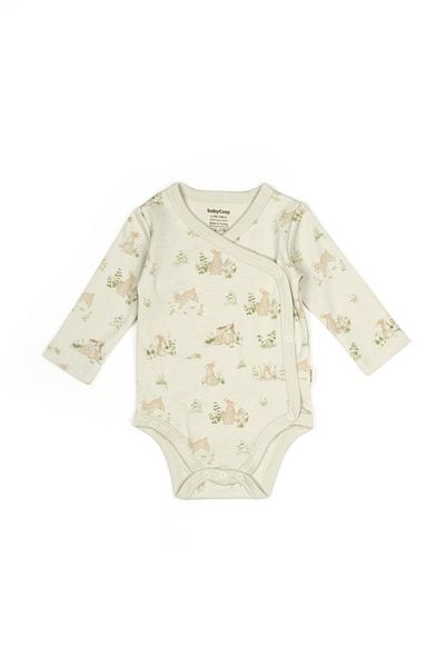 Magu Unisex Baby Body Set - 2Piece Ecru & Green Rabbit Patterned Long Sleeve
