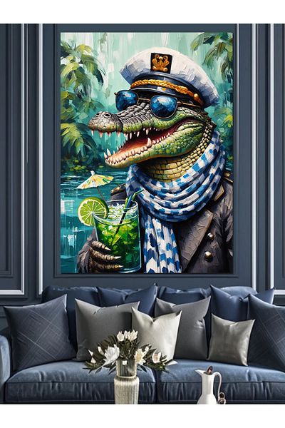 Tablomega Crocodile Holding Margarita Decorative Canvas - Mdf Wooden Table