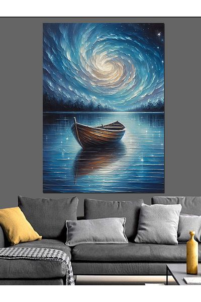Tablomega Milky Way and Boat Decorative Canvas - Mdf Wooden Painting