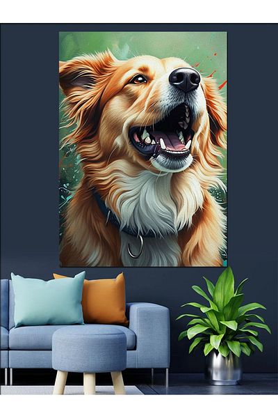 Tablomega Laughing Dog Decorative Canvas - Mdf Wooden Painting