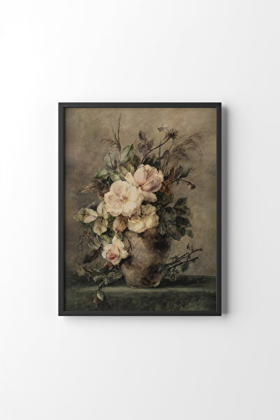 epiqart Vazoda Çalı Gülleriyle Natürmort - Siyah Çerçeve