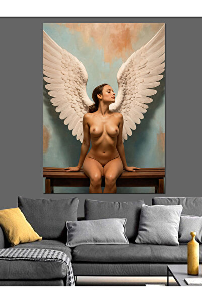Tablo Mega Nü Kadın Melek Heykel Dekoratif Kanvas - Mdf Ahşap Tablo