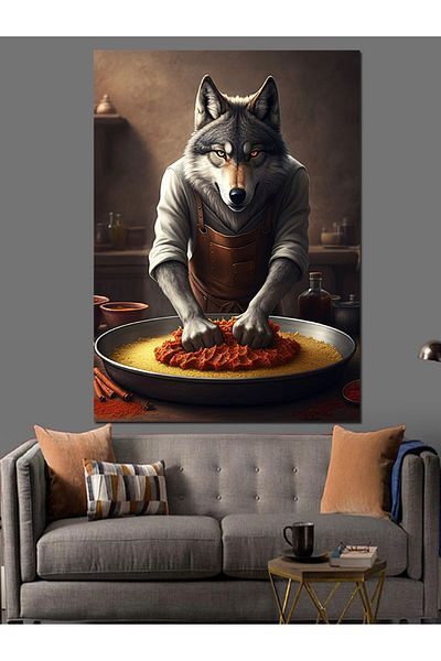 Tablomega Wolf Making Raw Meatballs Decorative Canvas - Mdf Wooden Painting