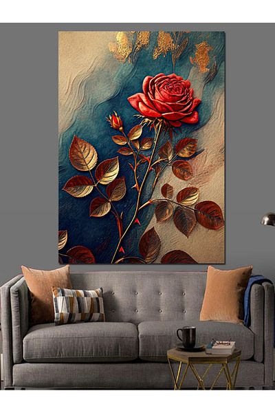 Tablomega Red Rose Decorative Canvas - Mdf Wooden Painting