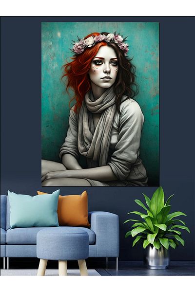 Tablomega Woman with Red Hair Decorative Canvas - Mdf Wooden Painting