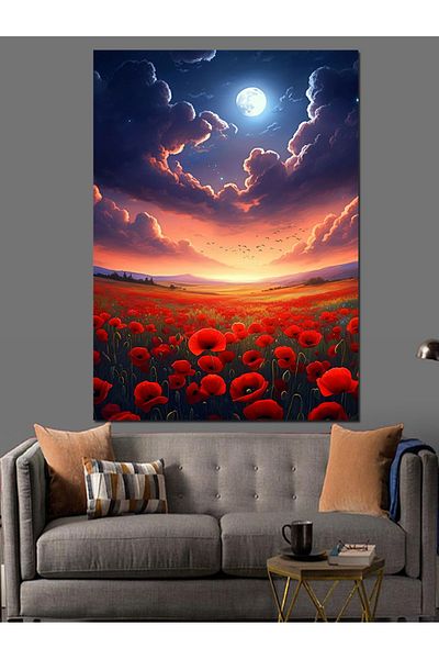 Tablomega Wild Flowers and Sunset Decorative Canvas - Mdf Wooden Painting