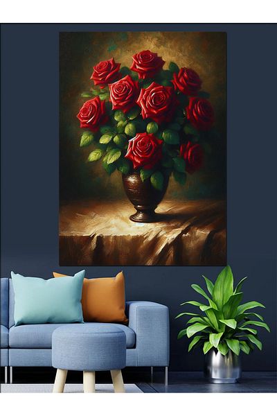 Tablomega Pânză decorativă cu trandafiri roșii - Lemn MDF