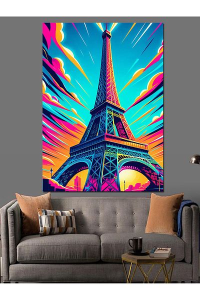 Tablomega Pânză decorativă Turnul Eiffel colorat - Lemn MDF