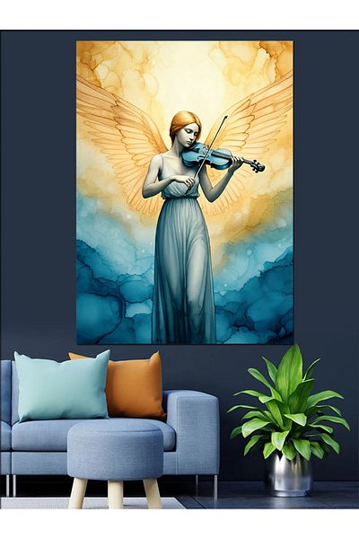 Tablomega Violin Playing Angel Decorative Canvas - Mdf Wooden Painting