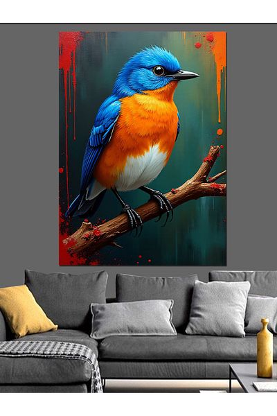 Tablomega Blue Bird on the Branch Decorative Canvas - Mdf Wooden Painting