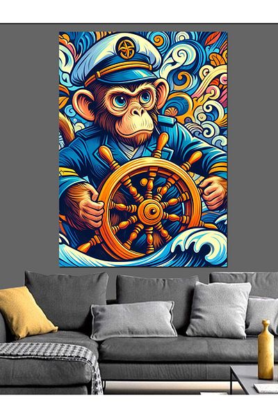 Tablomega Captain Monkey Decorative Canvas - Mdf Wooden Table