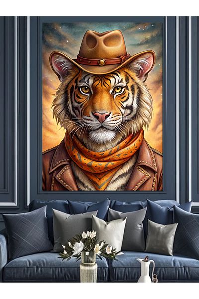 Tablomega Cowboy Tiger Decorative Canvas - Mdf Wooden Painting