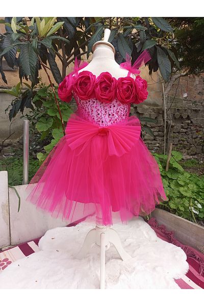 Niliya çocuk giyim Fuchsia Rose Short Model Custom Dress
