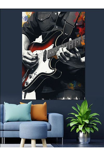 Tablomega Guitar Playing Decorative Canvas - Mdf Wooden Painting