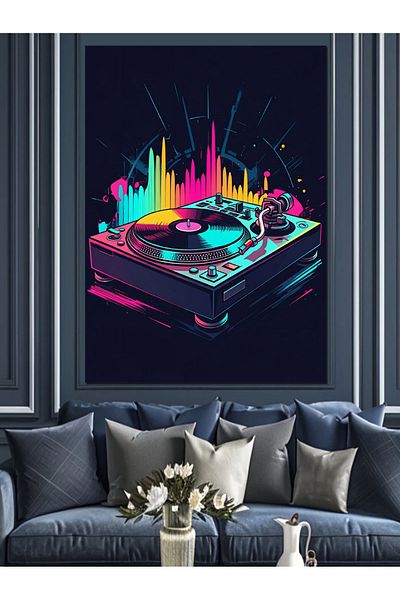 Tablomega Neon Dj Set Decorative Canvas - Mdf Wooden Table