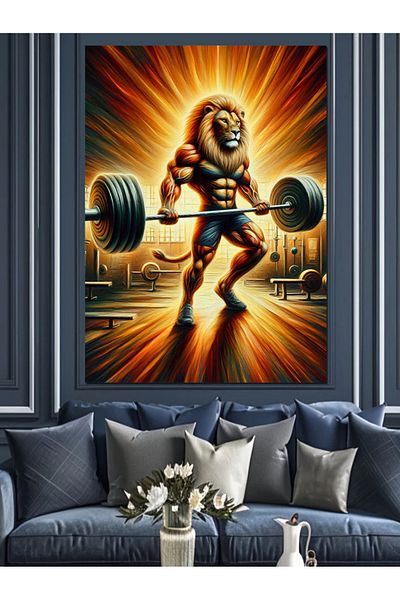 Tablomega Weight Lifting Lion Decorative Canvas - Mdf Wooden Table