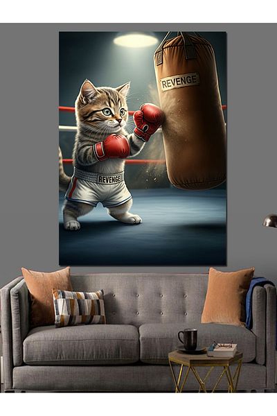 Tablomega Boxing Cat Decorative Canvas - Mdf Wooden Painting