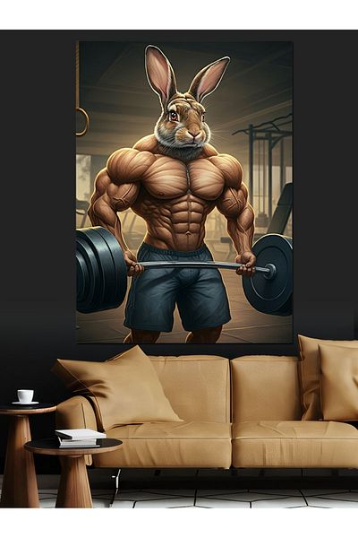 Tablomega Muscular Rabbit Decorative Canvas - Mdf Wooden Painting