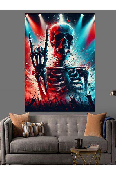 Tablomega Flaming Skeleton Decorative Canvas - Mdf Wooden Table