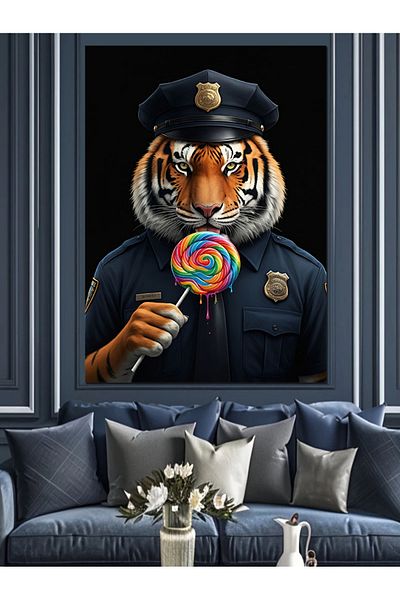 Tablomega Lollipop Tiger Decorative Canvas - Mdf Wooden Table