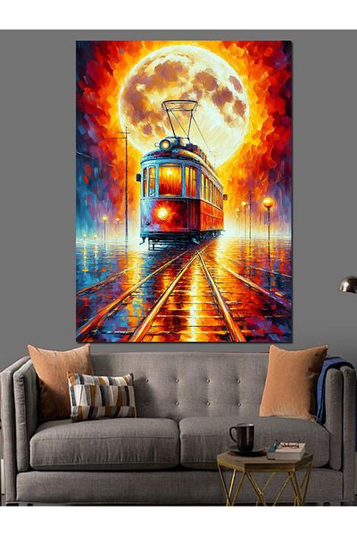 Tablomega Red Tram Decorative Canvas - Mdf Wooden Painting