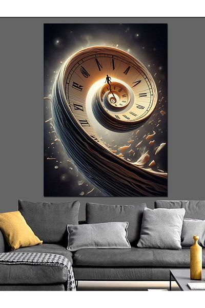 Tablomega Clock and Staircase Decorative Canvas - Mdf Wooden Table