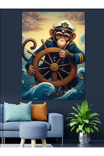 Tablomega Helmsman Monkey Decorative Canvas - Mdf Wooden Table