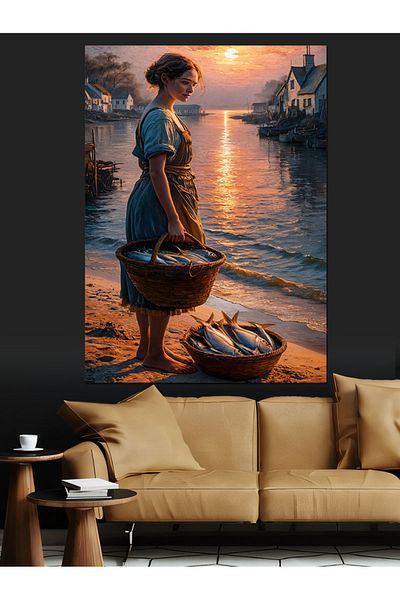 Tablomega Fisherman Woman Decorative Canvas - Mdf Wooden Painting