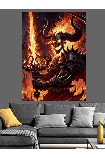 Tablomega Flaming Warrior Decorative Canvas - Mdf Wooden Painting