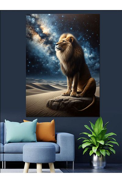 Tablomega Standing Cat Lion Decorative Canvas - Mdf Wooden Painting