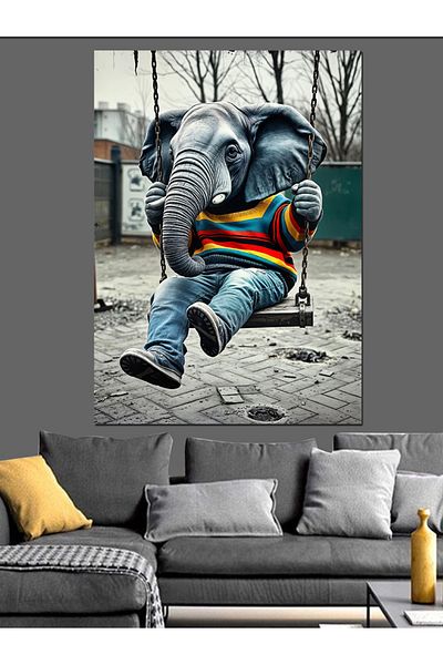 Tablomega Elephant on the Swing Decorative Canvas - Mdf Wooden Painting