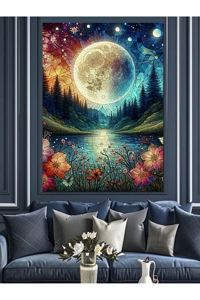 Tablomega Moon Landscape Decorative Canvas - Mdf Wooden Painting