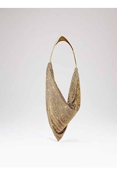 Moom Bag Gold Stone Woven - Women's Evening Bag with Metal Handle Detail