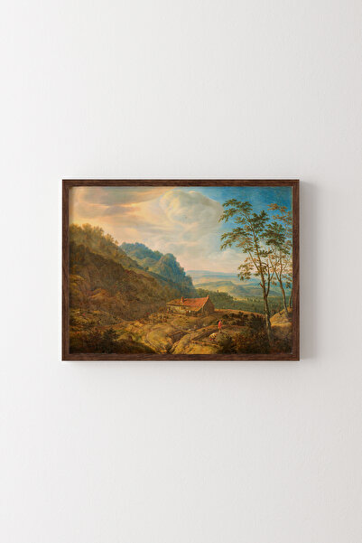 epiqart Çiftlik ve Dağ Manzarası - Ahşap Desenli Çerçeve