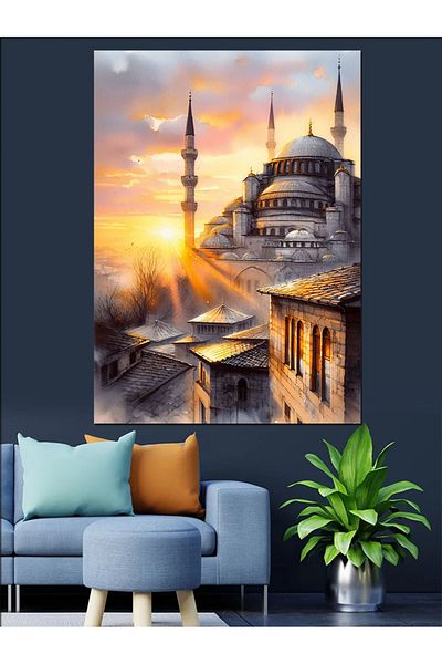 Tablomega Mosque at Sunset Decorative Canvas - Mdf Wooden Painting