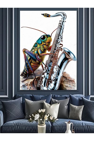 Tablomega Insect Playing Saxophone Decorative Canvas - Mdf Wooden Painting