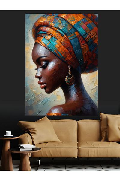Tablomega Colorful Headscarfed Woman Portrait Decorative Canvas - Mdf Wooden Painting