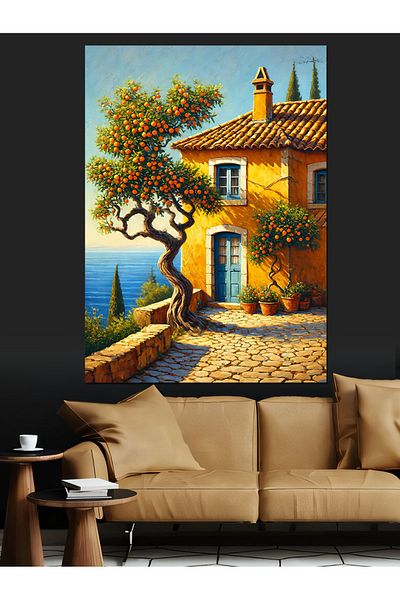 Tablomega Pânză Decorativă Casa Mediterraneană - Lemn MDF