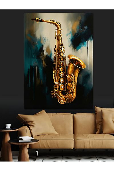 Tablomega Golden Saxophone Decorative Canvas - Mdf Wooden Painting