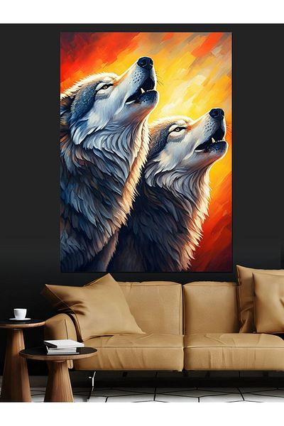 Tablomega Howling Wolves Decorative Canvas - Mdf Wooden Painting