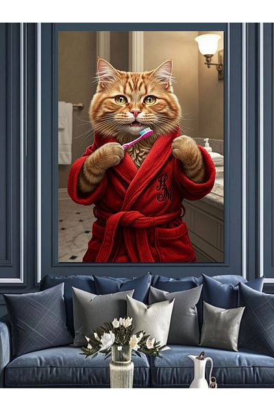 Tablomega Cat in Bathrobe Decorative Canvas - Mdf Wooden Painting